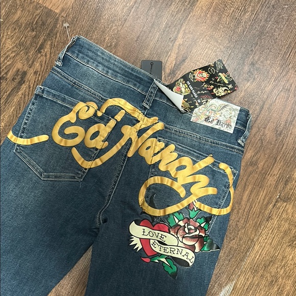 Ed Hardy Denim Flare Jeans with Graphic Design - Picture 2 of 5